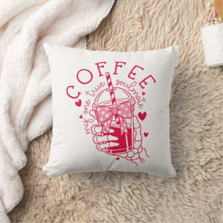 Coffee My One True Soulmate Red Skeleton Hand  Cushion