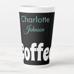Coffee   Name Stylish Black Teal Typography Latte Mug