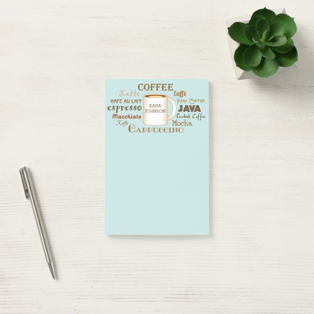 Coffee Names Personalised Aqua Post-It Notes (Office)