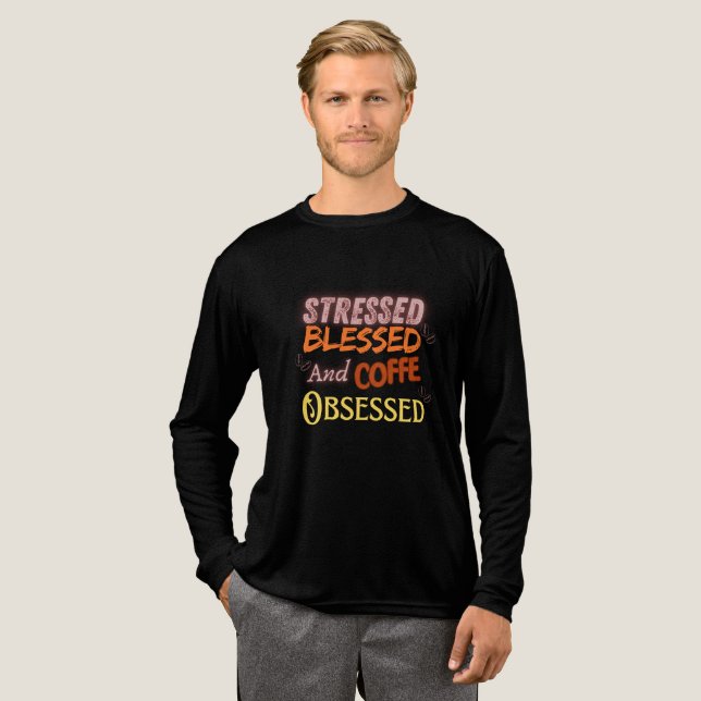Coffee Obsessed Typographic Quote Tri-Blend Shirt (Full Front)