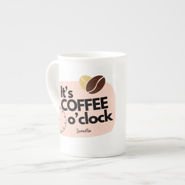 Coffee o'clock bone china mug (Front Left)