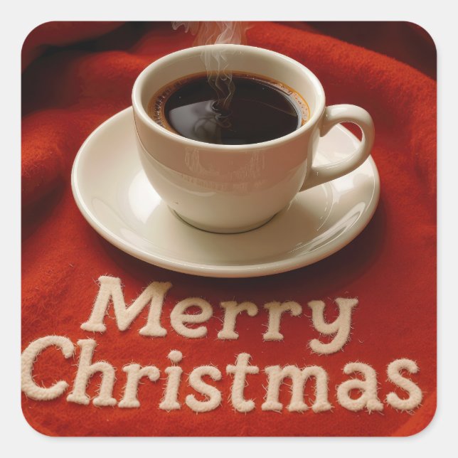 Coffee On a Merry Christmas Blanket Square Sticker (Front)