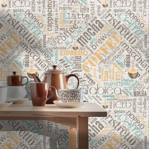Coffee on Burlap Word Cloud Teal ID283 Wallpaper