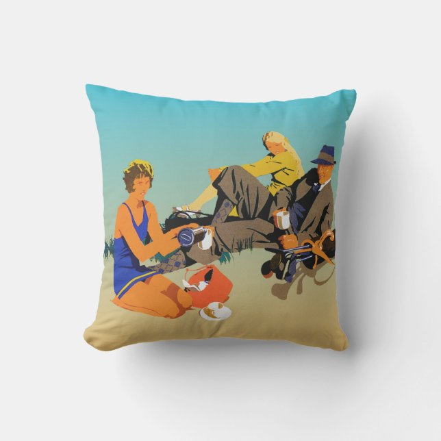 Coffee On The Beach. A retro Advertising Graphic. Cushion (Front)