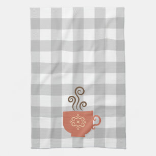 Coffee or Tea Cup on Grey Buffalo Plaid Towel