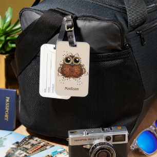 Coffee Owl custom name Luggage Tag