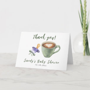 Coffee Pacifier Bow Baby Shower Thank you Card