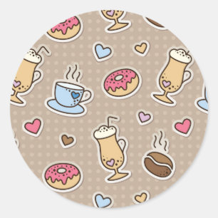Coffee pattern classic round sticker