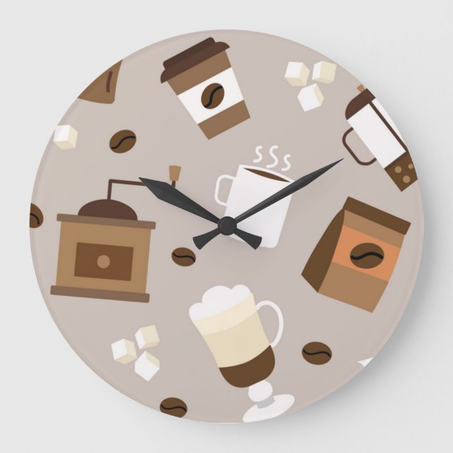 Coffee pattern large clock (Front)