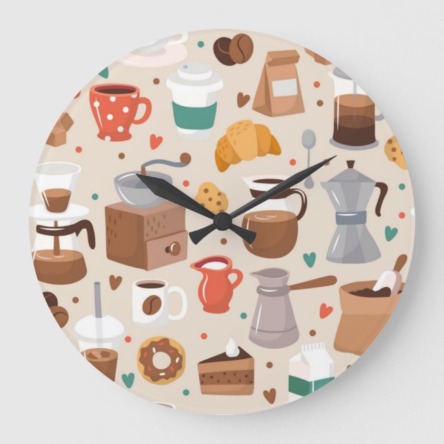Coffee pattern large clock (Front)