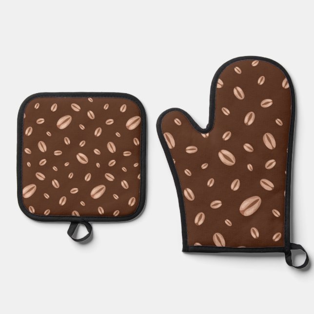 Coffee pattern oven mitt & pot holder set (Front)