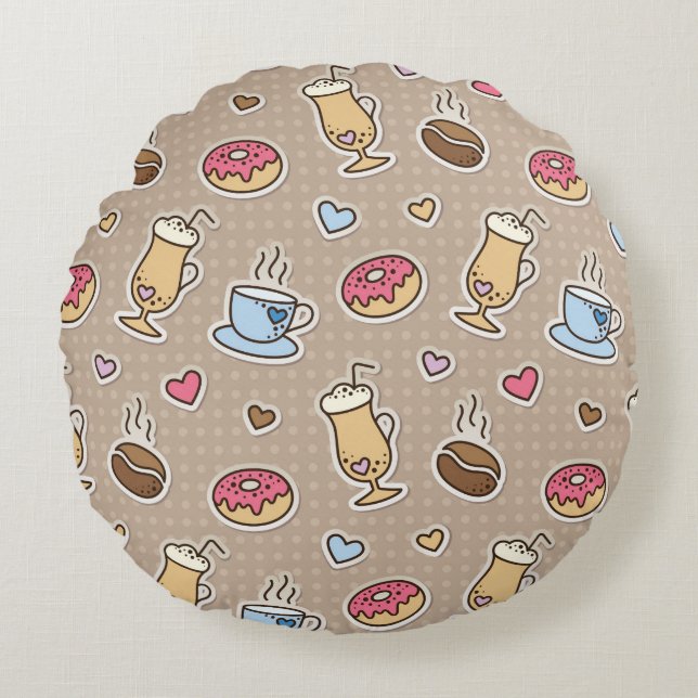 Coffee pattern round cushion (Front)
