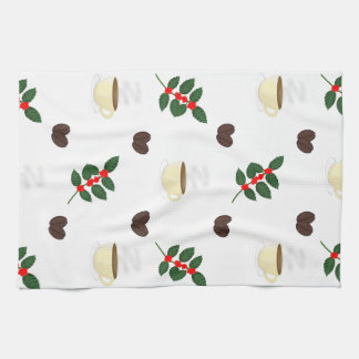 Coffee Pattern with Beans, Cups, and Coffee trees Tea Towel