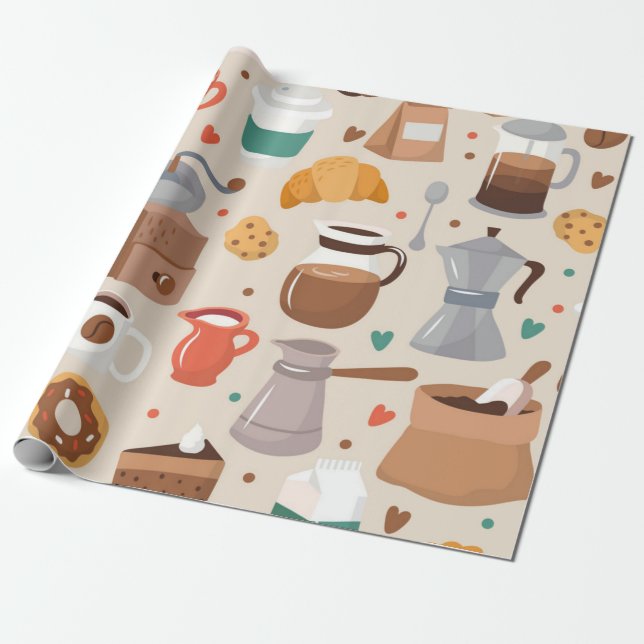 Coffee pattern wrapping paper (Unrolled)