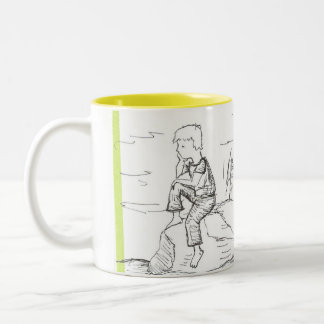coffee, pensive on a rock Two-Tone coffee mug