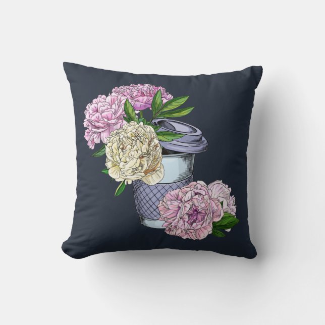 Coffee & Peonies Cushion (Front)