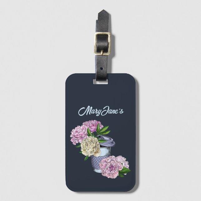 Coffee & Peonies Luggage Tag (Front Vertical)
