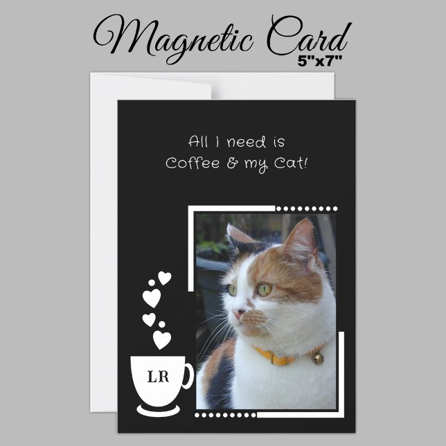 Coffee pets photo black white magnetic card (Creator Uploaded)