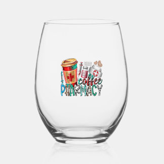 Coffee pharmacy stemless wine glass