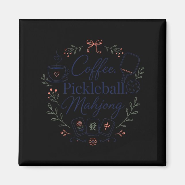 Coffee Pickleball Mahjong Game Mahj Magnet (Front)