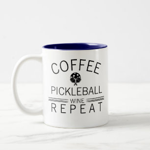 Coffee Pickleball Wine Repeat Funny Sports Player Two-Tone Coffee Mug