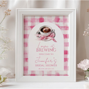 Coffee Pink Bow Bridal Shower Welcome Sign