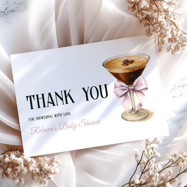 Coffee Pink Bow Espresso Martini Baby Shower Thank You Card (Creator Uploaded)