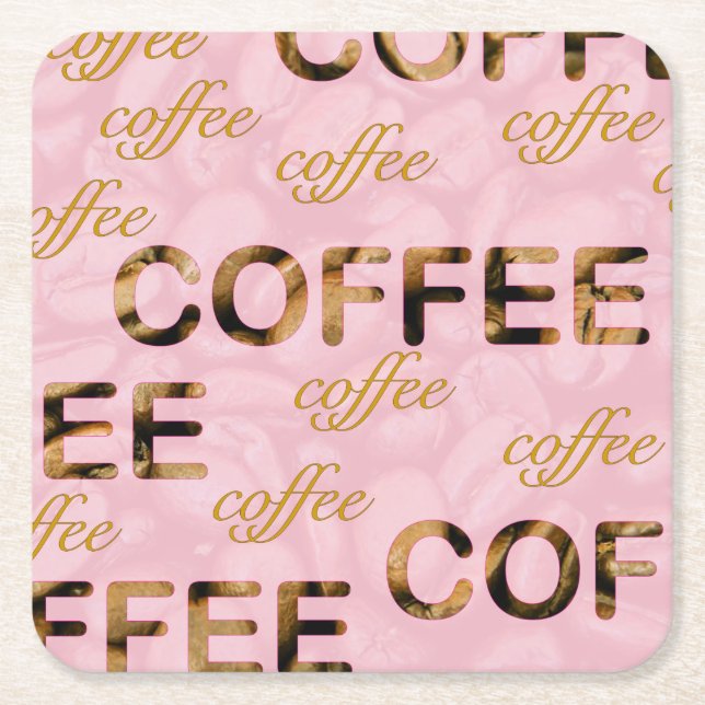 Coffee pink gold   square paper coaster (Front)