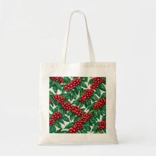 Coffee Plant Red Berries Botanical Pattern Tote Bag