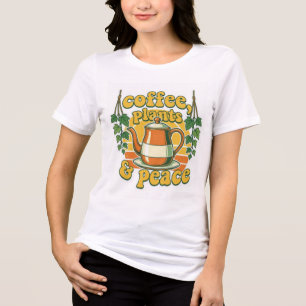 Coffee Plants and Peace Retro Groovy Teapot T-Shir Tri-Blend Shirt