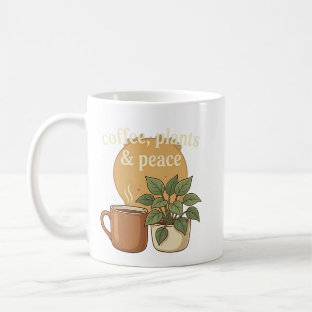 Coffee, Plants & Peace Cosy Aesthetic Coffee Mug (Left)