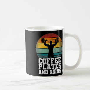 Coffee Plates And Gains - Retro Weightlifting Work Mug