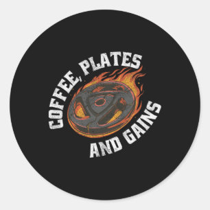 Coffee Plates Gains Gym Outfit Weightlifting Worko Classic Round Sticker