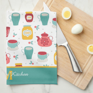Coffee Pot, Jam, Honey Pattern Monogram Tea Towel