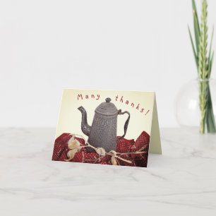 Coffee pot table cloth home hospitality thanks thank you card