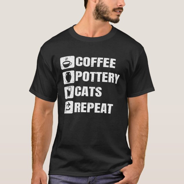 Coffee Pottery Cats Repeat Ceramic Pottery Ceramic T-Shirt (Front)
