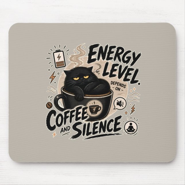 Coffee Powered Black Cat Mouse Pad (Front)