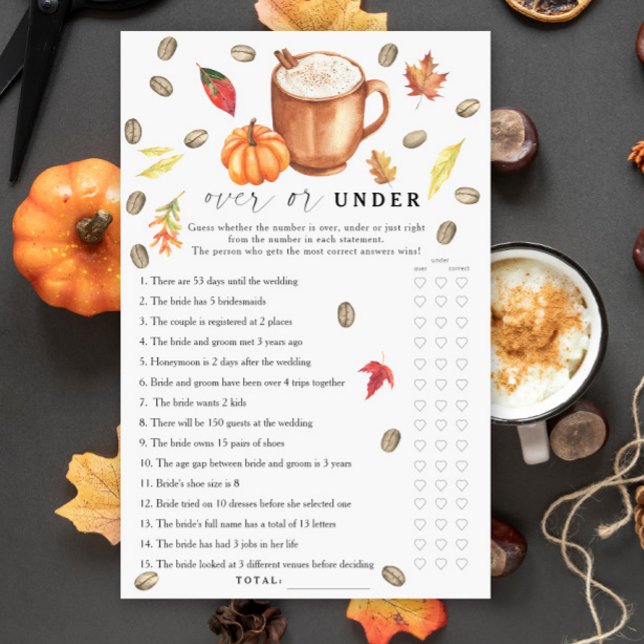 Coffee Pumpkin Bridal shower Over or under game (Creator Uploaded)