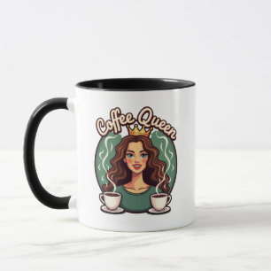 Coffee Queen: Regal Woman with Crown and Coffee Mug