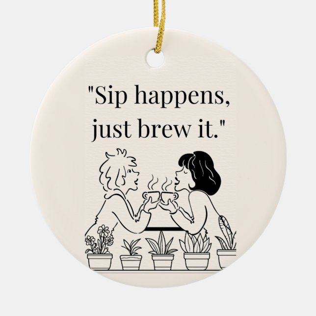 coffee quote  ceramic tree decoration (Front)
