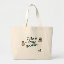 Coffee quote design: Coffee is always good idea  Large Tote Bag