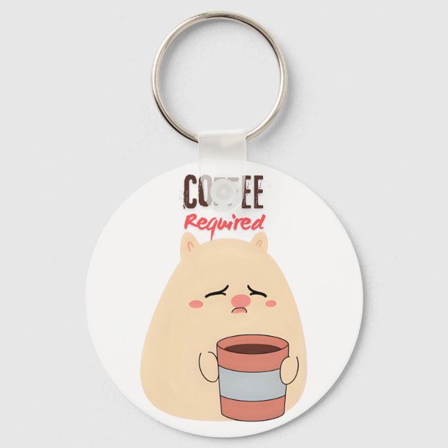 Coffee Required – Cute Tired Doodle Design Key Ring (Front)