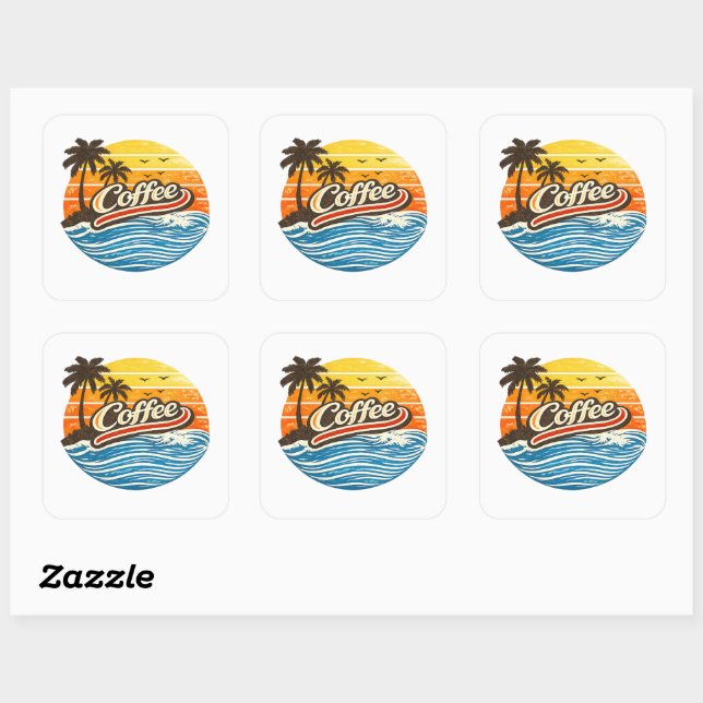 Coffee Retro Sunset Design Square Sticker (Sheet)