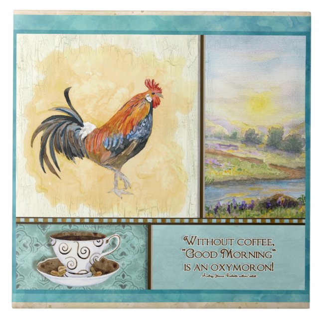 Coffee & Rooster Funny Sayings Kitchen Art Decor Tile (Front)