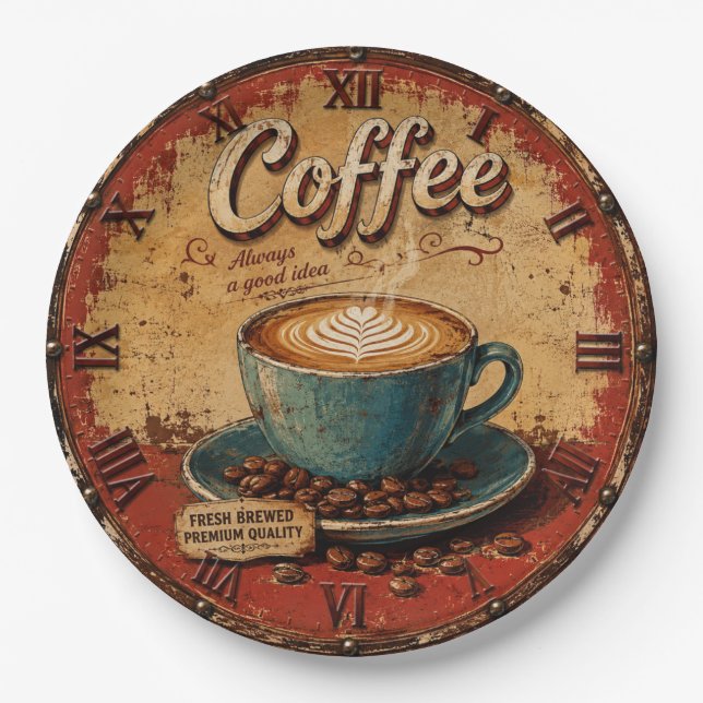 Coffee Rustic Farmhouse Bar Vintage Kitchen  Paper Plate (Front)