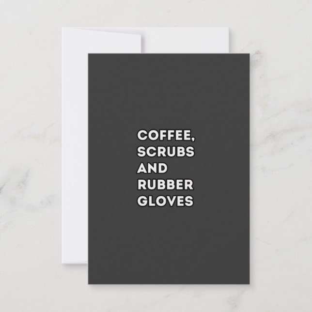 coffee scrubs and rubber gloves, funny quote  RSVP card (Front)