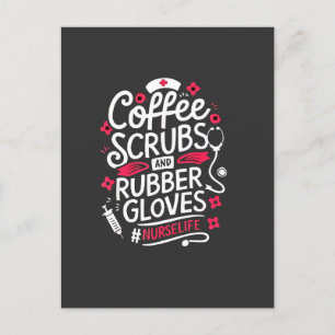 Coffee Scrubs and Rubber Gloves Nursing Nurse Invitation Postcard