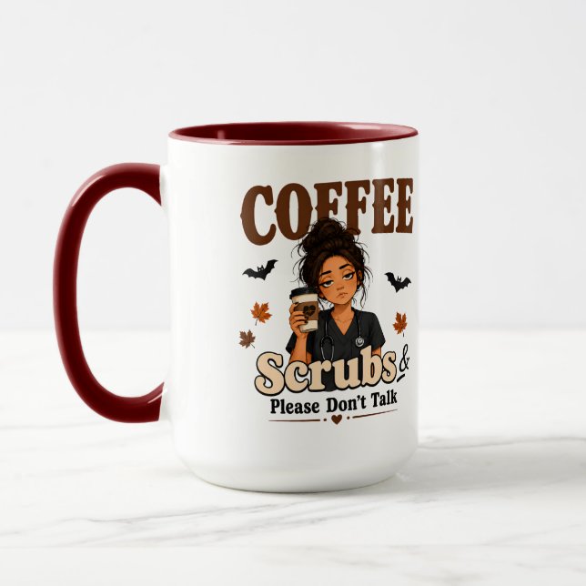 Coffee Scrubs Please Don't Talk Large Maroon Mug (Left)