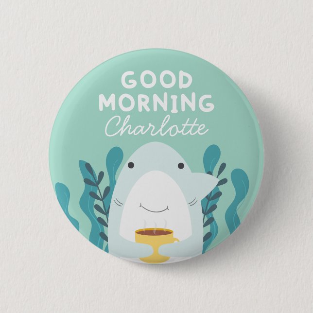 Coffee Shark With Name Button (Front)