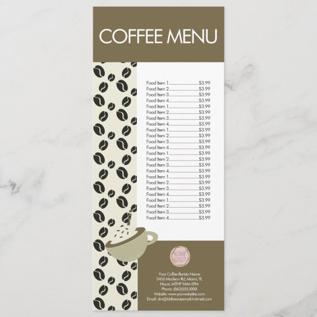 Coffee Shop Barista Latte Logo Menu (Front)